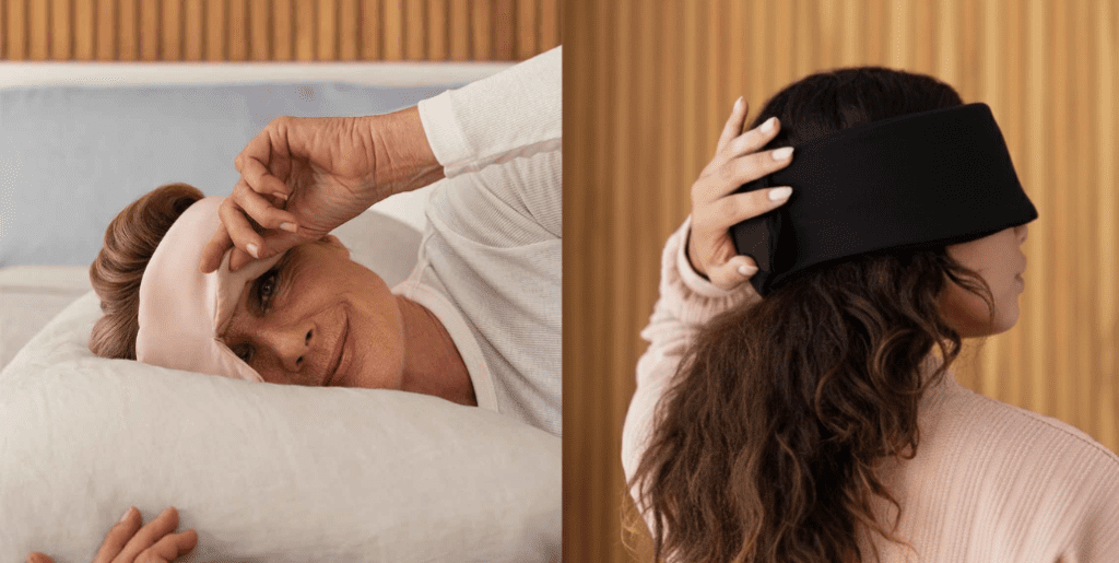Wearing the Baloo weighted silk eye mask