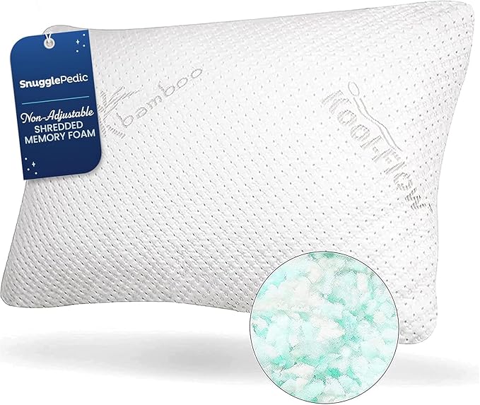 Snuggle-Pedic Bamboo Shredded Memory Foam Pillow for cushioned stomach sleepers