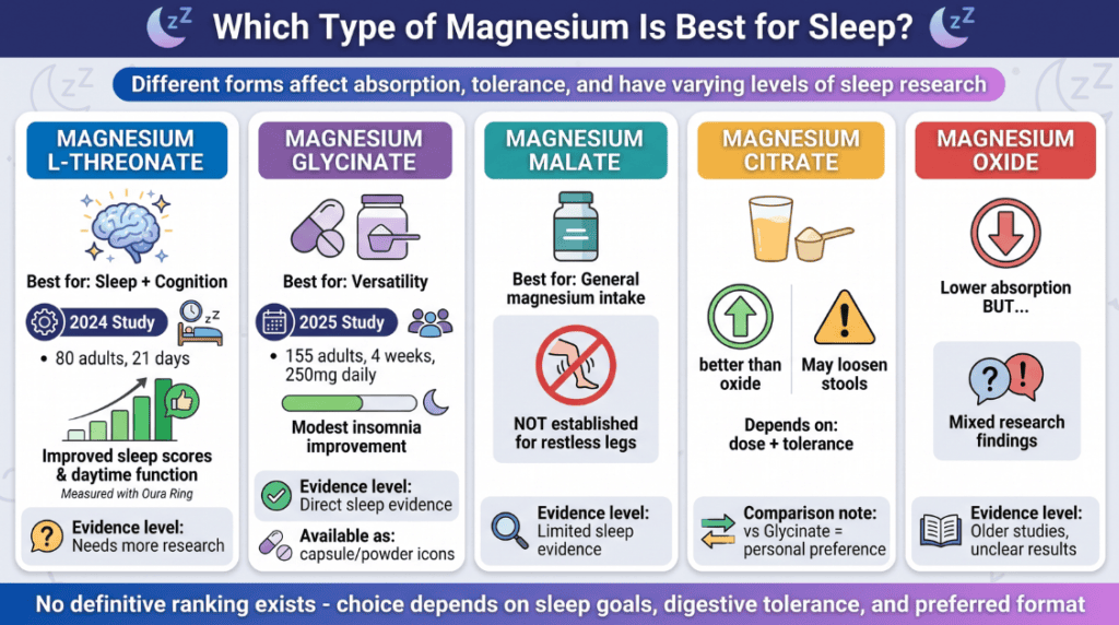 different types of magnesium for sleep infographic