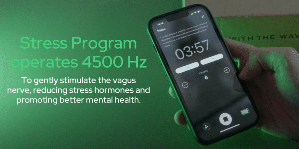pulsetto stress program operates at 4500hz to stimulate the vagus nerve for better mental health