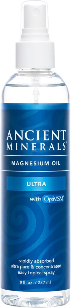 ancient minerals ultra magnesium oil for topical application to prevent foot and calve cramps