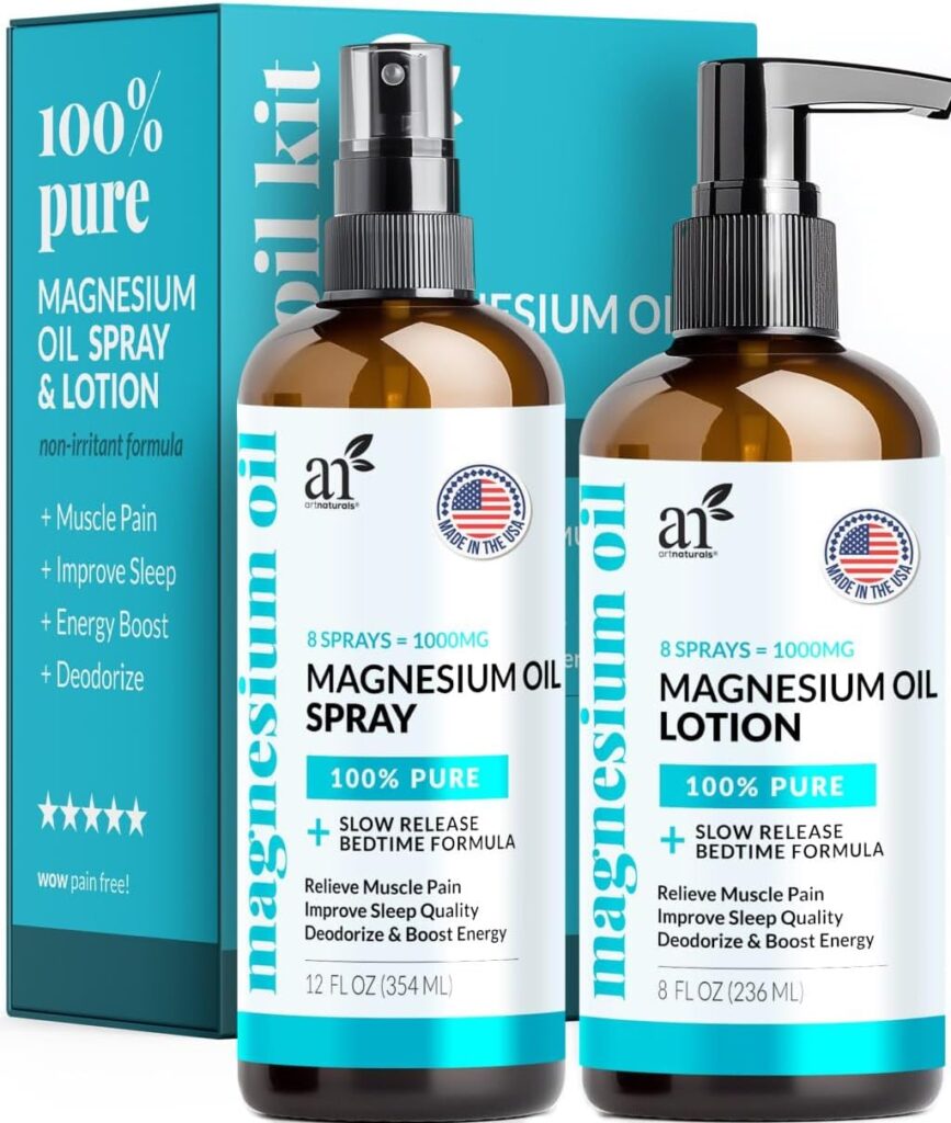 ArtNaturals Magnesium Oil Spray and Lotion Set for RLS