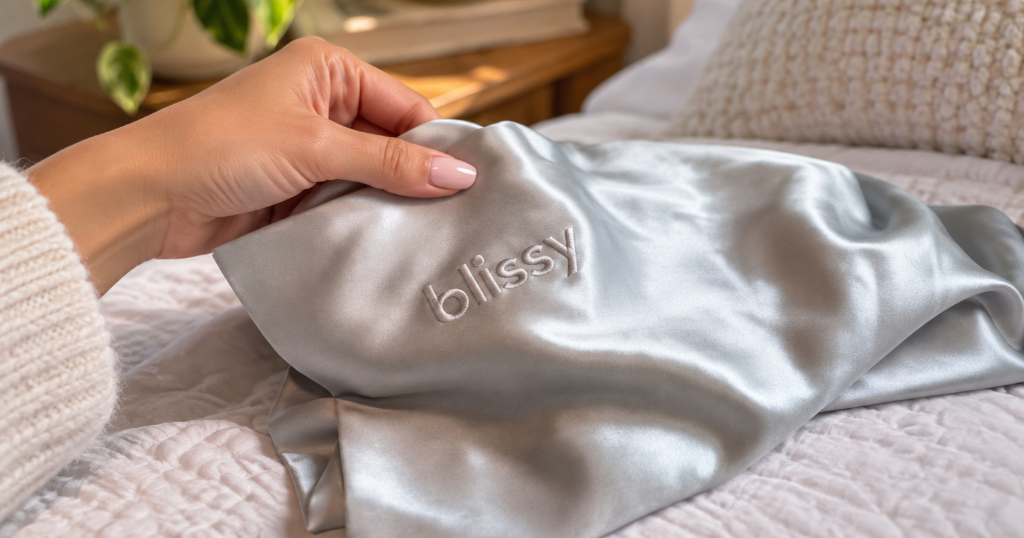 holding the silver blissy silk pillowcase