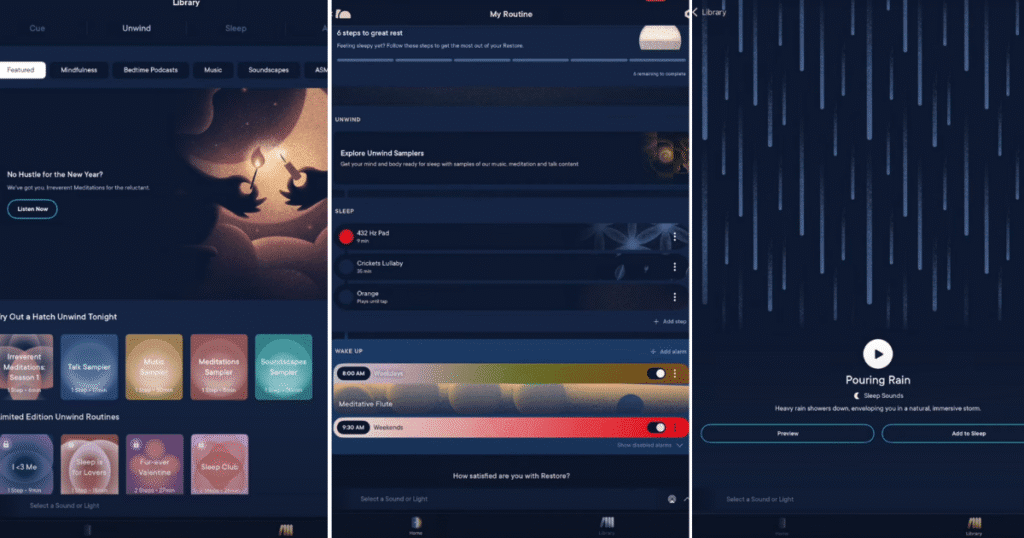 Hatch Restore 3 Sunrise Alarm Clock App features