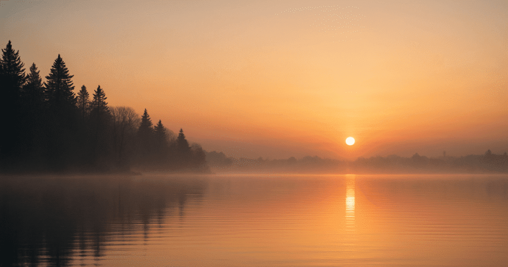 sunrise brightening a dim bedroom before morning