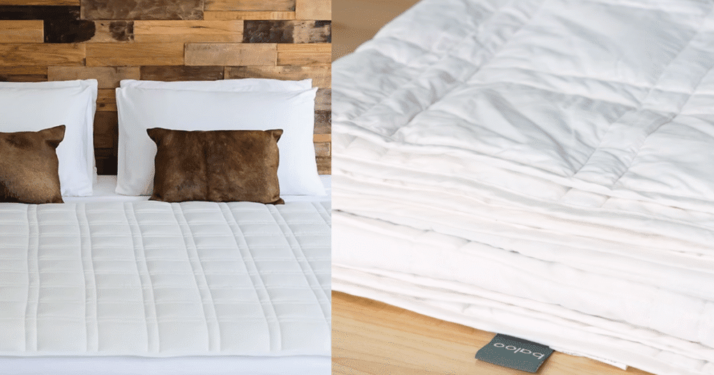 close look at the baloo weighted blanket in a bedroom