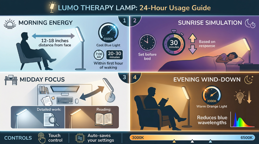 How to use the Lumo therapy lamp correctly during daytime and nighttime