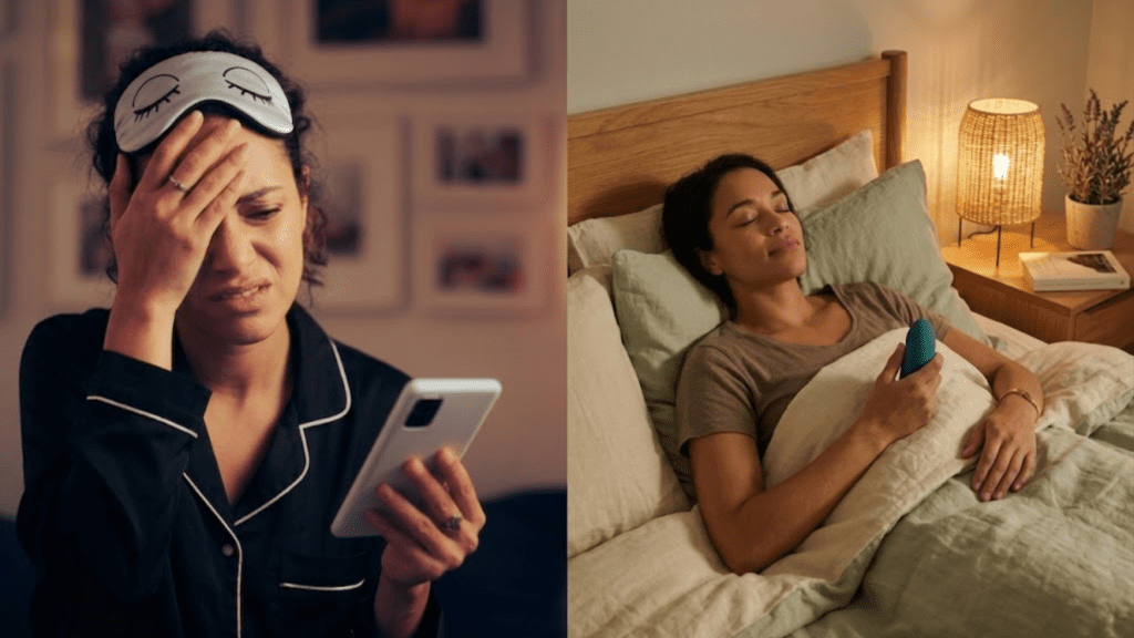 Relaxing with the Moonbird breathing device after a stressful work day