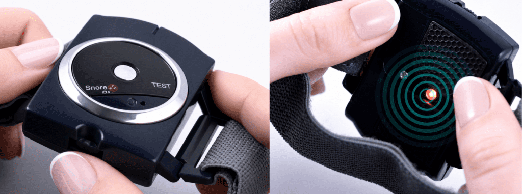 close up of the sleep connection anti-snore wristband front and back